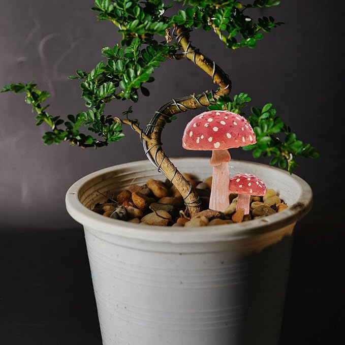 HANABASS Mini Mushroom Ornaments 3.93X2.36X2.36 Inch Resin Garden Figurine for Outdoor Yard Patio Plant Pot Decoration Fairy Garden Sculpture