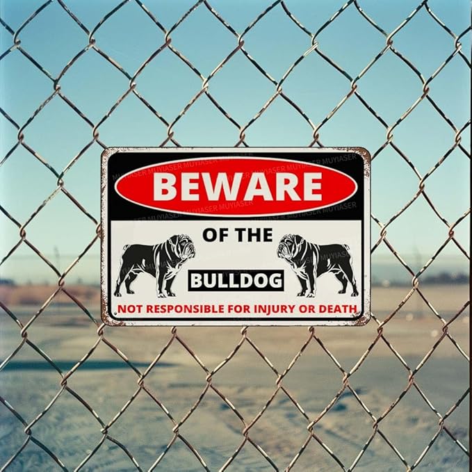 Beware Of The Dog Bulldog Sign Aluminum Metal Tin Signs Outdoor Yard Sign Warning Sign For Fence Yard Home Kitchen Farm Garden Wall Decor 8x12 Inch