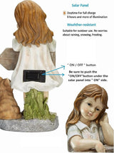 Girl Garden Statue with Solar LED Lights, Solar Girl Welcome Sign with Cat Garden Statue for Outdoor Decor, Porch, Patio, Yard Art Decorations, Polyresin 17.3 inch