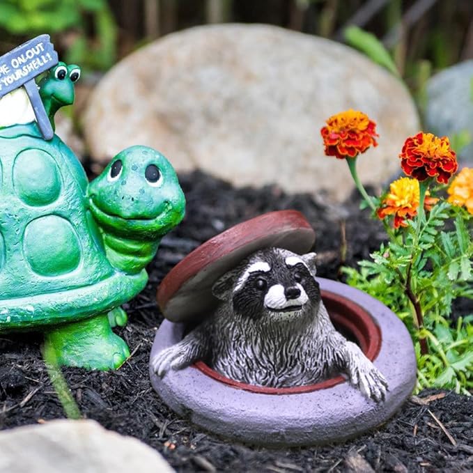 OULIGET Raccoon Garden Statue Ornament,Miniature Simulation Small Animal Resin Sculpture,Cute Flower Pot Fairy Garden Micro Landscape Accessories, Lifelike Decor for Yard Patio