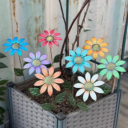 HUTHDAK Metal Flowers for Outside,8 Pack 16.15" Decorative Garden Stakes with Swaying Flowers Head Yard Art,Spring Garden Decor for Lawn, Pathway & Garden