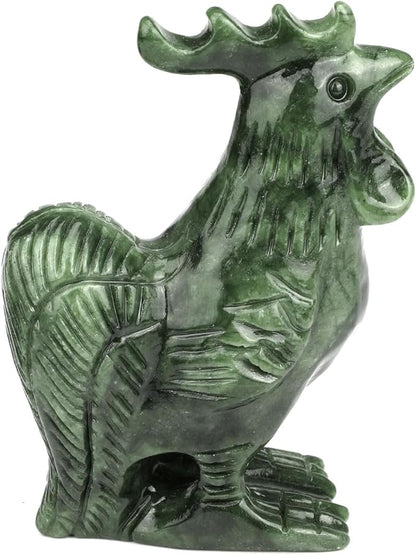 Real Jade Rooster Statue - 3.8 Inch Hand-Carved Gemstone Sculpture, Feng Shui Lucky Animal Figurine for Home/Garden/Office Decor