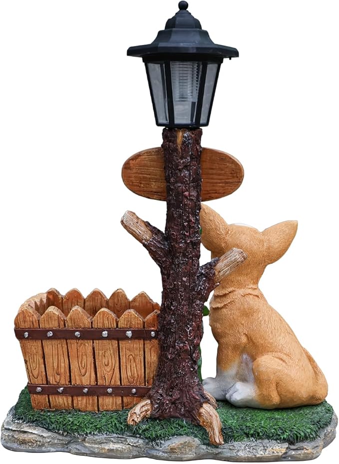 Solar Light Animal Outdoor Statue Planter with Welcome Sign, Resin Garden Sculpture Flower Pot for Patio Lawn Porch Yard Courtyard Decor, Weather-Resistant Decorative Figurine Accent (H)
