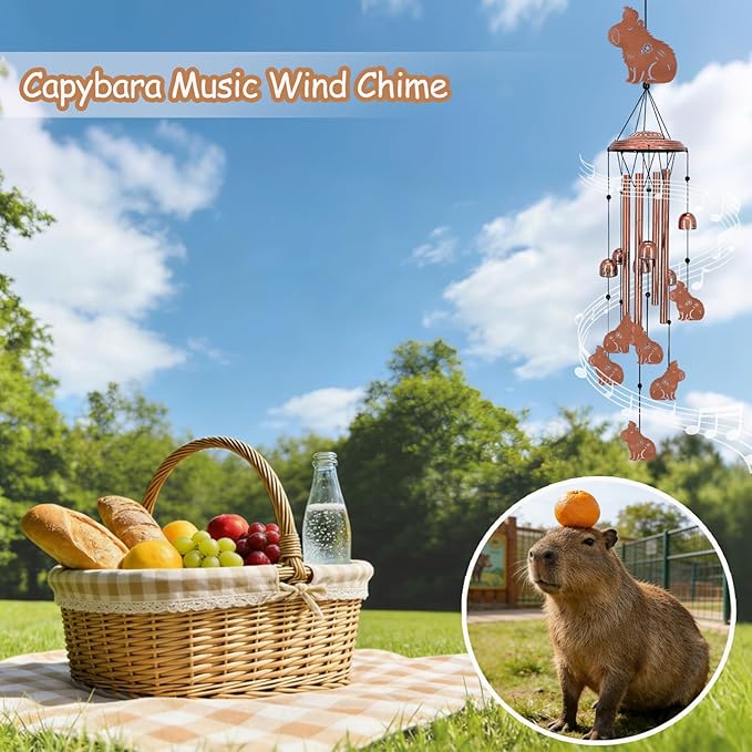 Capybara Wind Chimes for Outside, Metal Windchimes Outdoors, Capy Gifts for Women Men, Memorial Birthday Gifts, Garden Decor for Outside, Home, Patio, Yard, Lawn (Capybara)
