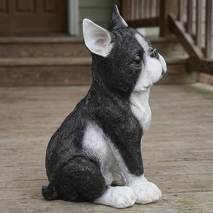 Elenon Dog Garden Statue Decorative for Yard, Black & White Sitting Bulldog Figurines Home Lawn Decor, Patio Kitten Tuxedo Statues Pets Memorial Ornament for Dog Lovers