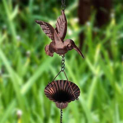 NQEUEPN Bird Rain Catcher Chain, 8.53ft Metal Hummingbird Rain Chain Bell, Outside Decorative Downspout Chain Rainwater, Cup Wind Chime Outdoor Gutter Rainchain Decor for Terraces, Villas, Courtyards