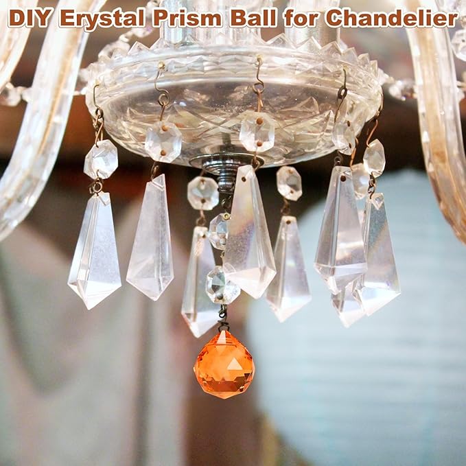 M METERXITY 20-Pack Crystal Ball Prisms, 24mm/0.94 Inch Chandelier Pendant Maker Hanging Crystals Chandelier Prisms for Home/Windows/Garden/DIY Decoration[Orange]