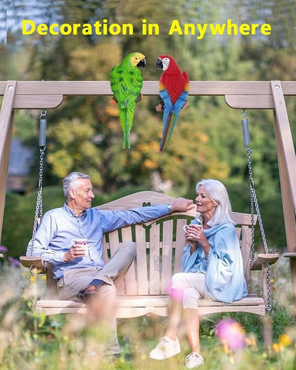 2Pcs Large Parrot Decor Outdoor Tiki Bar Decorations Realistic Parrot Statues for Pool Hawaiian Tropical Decor, 12.5" Lifelike Fake Macaw Sculptures for Palm Tree Jungle Garden Patio Yard(Green, Red)