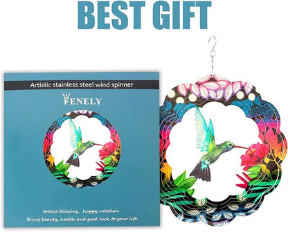 Wind Spinner Yard Art Garden Decor 3D Stainless Steel Metal Sculptures Kinetic Hanging Whirligigs Hummingbird Decorations Backyard Outside Indoor Outdoor Patio Ornaments Clearance Sun Catcher Windmill