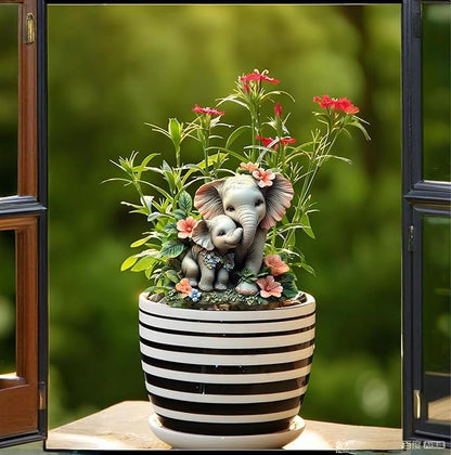Garden Stake Decor, Acrylic 2D Flat Animal Statue, Fairy Sculptures Ornament Indoor Outdoor Yard Lawn Pot Plant Decorative Accessories (Small Elephant)