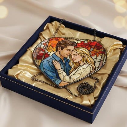 NAZENTI Custom Photo Stained Glass Suncatcher, Gifts for Valentine Birthday Anniversary, Personalized Couple Portrait Window Hanging for Him Husband Wife, Couple Keepsake Heart
