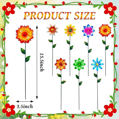 Garden Decor for Outside, 7 Pack Flower Garden Stakes Spring Outdoor Decor Metal Flower Stakes for Yard Porch Lawn Pathway Pot Decorations