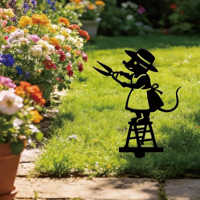 SUPERDANT Metal Mouse Garden Decor for Outside Cute Yard Stakes for Decorations Outdoor Statues Iron Art Stake Decorative Silhouette Lawn Ornament Patio Porch Farmhouse Decoration Gifts