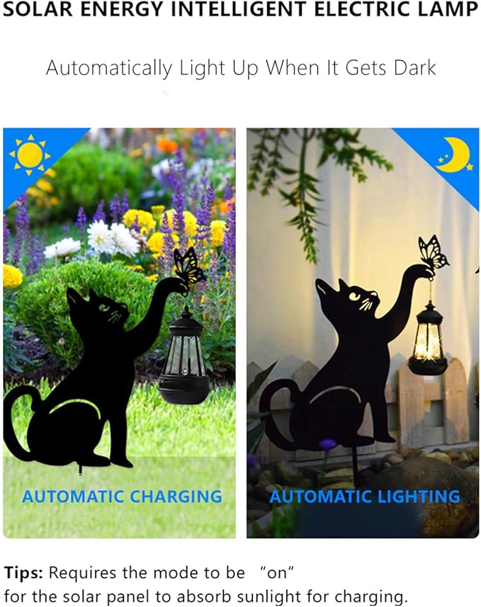 Solar-Powered Black Dog Garden Decor Stakes - Metal Silhouette Figurine for Outdoor Yard, Lawn, and Patio Decoration