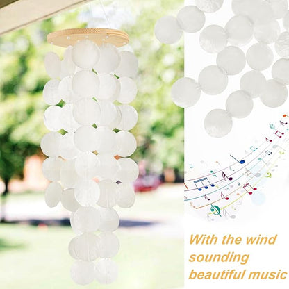 Wind Chimes for Outside - Handcrafted White Capiz Shells Windchime Coastal Style Decor for Indoor/Outdoors, Garden Decor, Great for Women, Wind Chimes Lovers and More