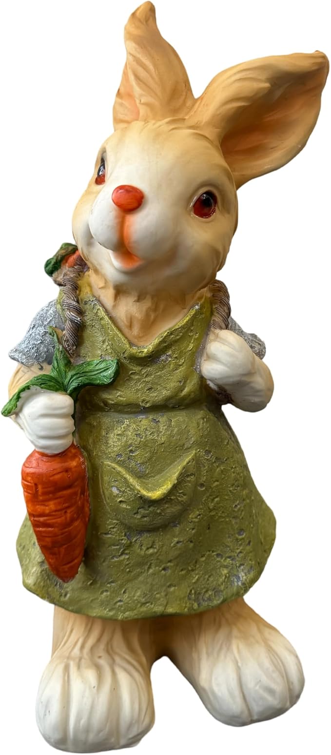 Garden Bunny Statue, Resin Rabbit Figurine Holding Carrot, Easter Outdoor Yard and Lawn Decoration, 7 x 7 x 15 Inch, Multicolor, Resin（D）