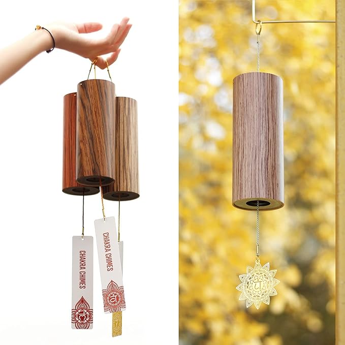 Chakra Chimes Natural Bamboo Wind Chimes Meditation Chord Windchime Wind Bell for Home Decoration Zen Mindfulness Heart Chakra