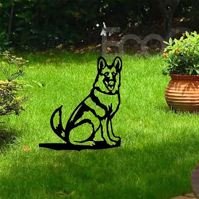 Adorable Dog Stake Decoration Yard Garden Outdoor Metal Art Dog Silhouette Decoration Steel Dogs Statue Adorable Ornament Gift (German Shepherd)