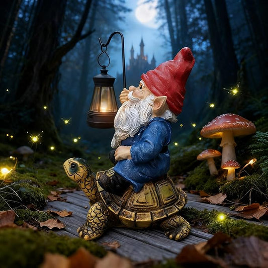 Outdoor Garden Gnome, Funny Lawn Gnome Statue Decorations, Solar Gnome Riding Turtle Figurines Ornament for Patio, Balcony, Yard, Iutdoor Office Home Decor, Mom Grandma Sisters Gifts
