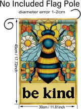 Spring Summer Garden Flag 12x18 Inch Be Kind Bee Stained Glass Floral Art Design Outdoor Yard Porch Lawn Garden for Seasonal Farmhouse Cottage Home Decor
