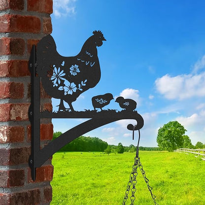 Plant Hangers Outdoor Metal - Hen & Chicks Wall Mounted Hanging Plant Bracket Flower Pot Hangers Outside Plant Hanger Bracket Chicken Decor Hanging Plant Wall Mount Bird Feeder Wind Chimes
