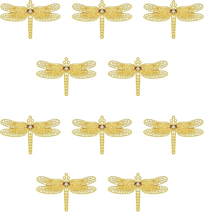 10pcs Gold Dragonfly Suncatcher Hanging Window Pendant DIY Metal Part Ornament Gifts