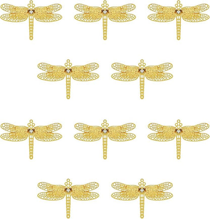 10pcs Gold Dragonfly Suncatcher Hanging Window Pendant DIY Metal Part Ornament Gifts
