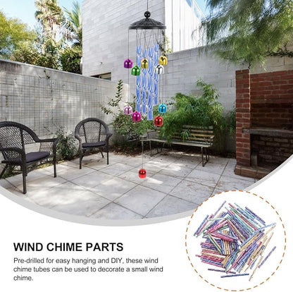 100Pcs DIY Wind Chime Tubes, Colorful Metal Aluminum Tubes for Crafts & Outdoor Garden Decorations, Assorted Pink, Green, Blue, Yellow, Purple, Wind Chime Parts & Replacement Bells for Patio & Yard