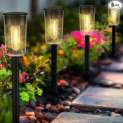 Qualdout Solar Pathway Lights Outdoo 8 Pack, Bright Solar Path Lights Outdoor, IP65 Waterproof Garden Lights Solar Powered Landscape Lighting for Outside Yard Lawn Patio Walkway Driveway