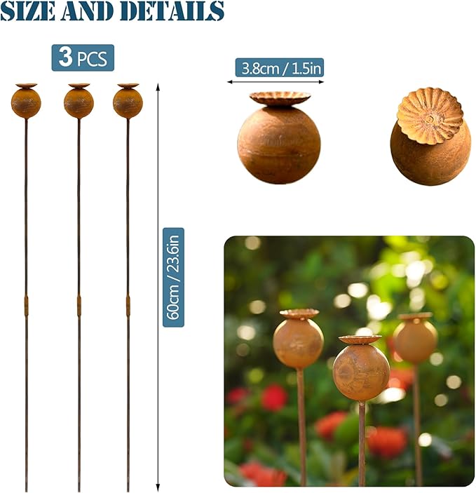 Metal Flowers for Outside - 3PCS Decorative Garden Stakes, Flower Bed Decorations Outdoor, Metal Garden Yard Art Sculpture for Lawn Porch Pathway Patio