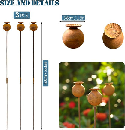 Metal Flowers for Outside - 3PCS Decorative Garden Stakes, Flower Bed Decorations Outdoor, Metal Garden Yard Art Sculpture for Lawn Porch Pathway Patio