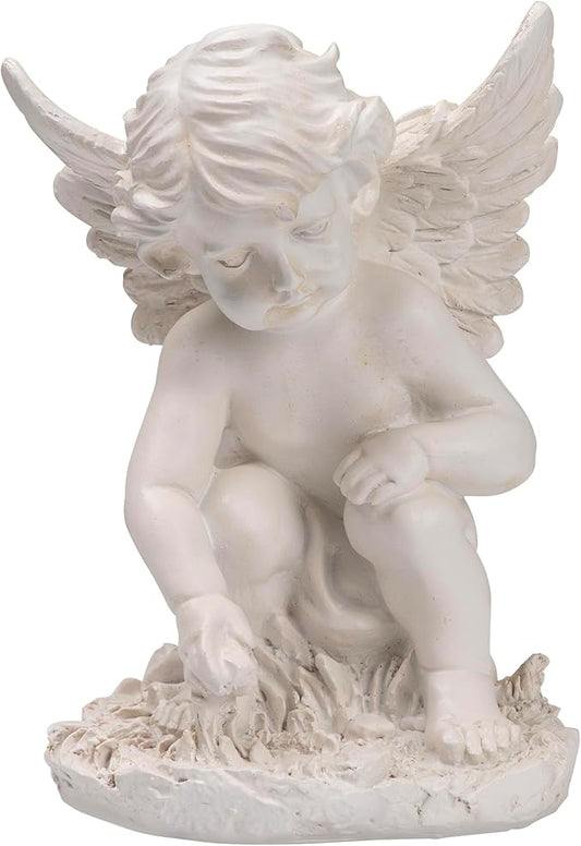 Northlight Heavenly Gardens Distressed Sitting Cherub Angel Outdoor Patio Statue, 12", Distressed Ivory White