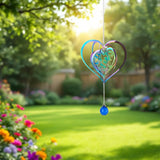 Heart Wind Spinners Outdoor 3D Gradient Twisted Wind Chimes Stainless Steel Etched Metal Embellishments for Christmas Outside Hanging Decor Yarn Home Party Decor 2Pcs