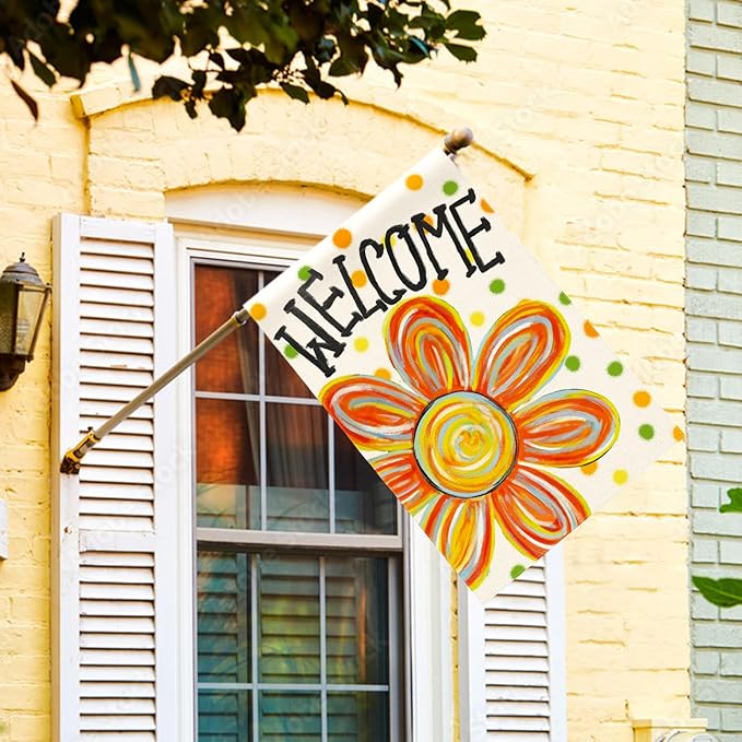 AVOIN colorlife Summer Floral House Flag 28x40 Inch Double Sided Outside, Welcome Seasonal Polka Dots Yard Outdoor Flag
