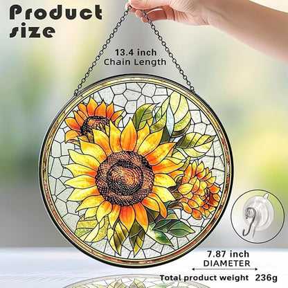 Sunflower Suncatcher Stained Glass Window Hanging Decor-Vibrant Sun Catchers for Indoor Windows, Unique Gifts for Plant Lovers, Housewarming, Birthday or New Home Celebration, Sunny Summer Decoration