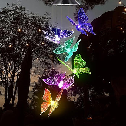 Solar Wind Chimes Outdoor Color Changing Lights,Solar Butterfly Gift for Women Mom Grandma,Waterproof Outdoor Solar Powered Lights for Garden Patio Yard Home Decor