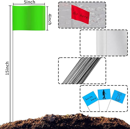 Zozen 100Pack Marking Flags, Red & Green & Blue & White, Writable / 15x4x5 Inch, Yard Flags for Lawn & Irrigation & Landscape & Sprinkler & Survey & Dog Training.