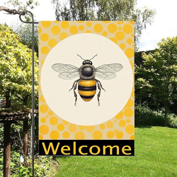 Gkyygk Welcome Yellow Bee Garden Flag 12 x 18 Inch Double Sided Welcome Banners Farmhouse Holiday Outside Decor Burlap Yard Flag