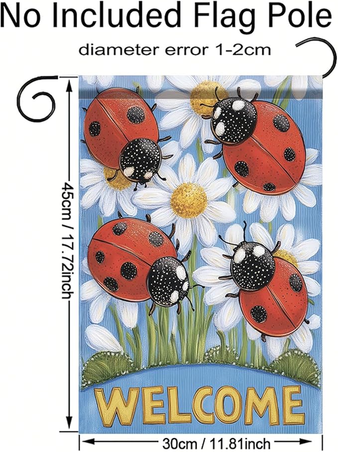 Spring Summer Garden Flag 12x18 Inch Ladybug Welcome Daisy Floral Design Outdoor Yard Porch Lawn Garden for Seasonal Farmhouse Country Home Decor