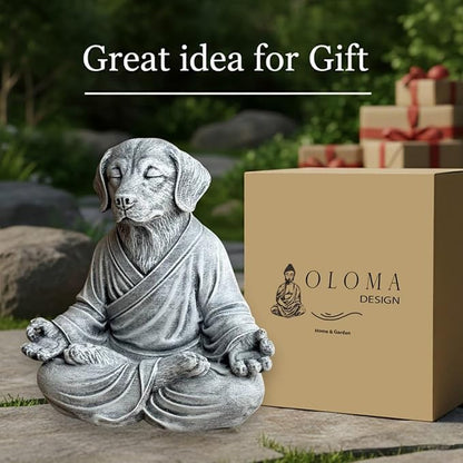 OLOMA Outdoor Indoor Zen Dog Sculpture Solid Concrete Stone Statue Heavy Protective Resin Coating Garden Decorative Accent for Meditation and Yoga Spaces Decorative Garden Accent Feature
