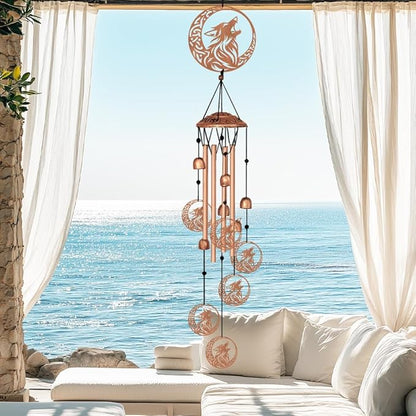 Large Aluminium Wind Chimes 33" Outdoor Deep Tone Memorial Wind Chime with Wolf and Moon Wind Catcher, Sympathy for Loss of Loved Mom Father,Metal Wind Chimes for Garden Patio Home Decor