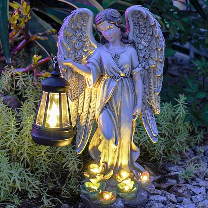 Solar Angel Outdoor Garden Decor Statues – 11.6 inches Outdoor Sculptures with Solar Light,for Outside Yard Art Patio Balcony Front Lawn Ornaments Gifts for Mom Grandma Women