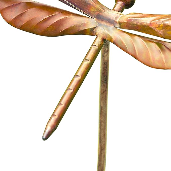 Set of 4 Ancient Graffiti Staked Dragonfly Garden Ornaments, Handcrafted Metal Yard Art with Step-in Stakes, Outdoor Garden Sculptures in Varied Brown Tones, Durable Decorative Lawn Accents