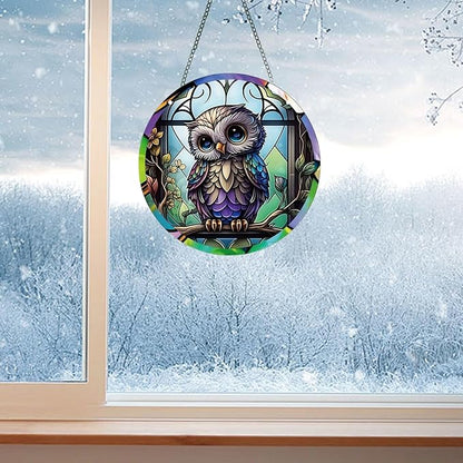 Owl Acrylic Window Hanging,Stained Window Hanging Decor Colorful Ornament,Stained Two-Sided Panel Hangings Decoration,Acrylic Suncatcher for Garden Kitchen Living Room