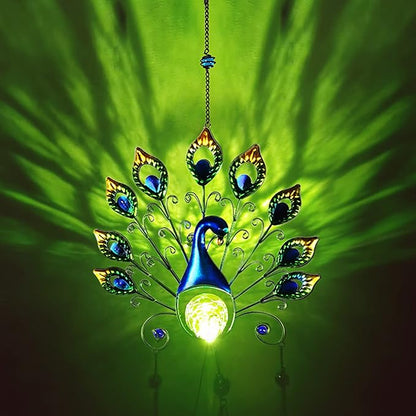 Pearlstar Solar Wind Chimes Outdoor, 53.5" Large Peacock Wind Chimes Light with Crackle Glass Ball, Waterproof Colorful Metal Peacock Wind Chimes for Garden Patio Yard Home Decor Memorial Gift…