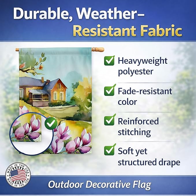 Caroline's Treasures Louisiana Magnolias in Watercolor House Flag Large Porch Sleeve Pole Decorative Outside Yard Banner Artwork Wall Hanging, Polyester, House Size, Multicolor