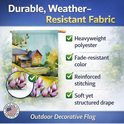 Caroline's Treasures Louisiana Magnolias in Watercolor House Flag Large Porch Sleeve Pole Decorative Outside Yard Banner Artwork Wall Hanging, Polyester, House Size, Multicolor