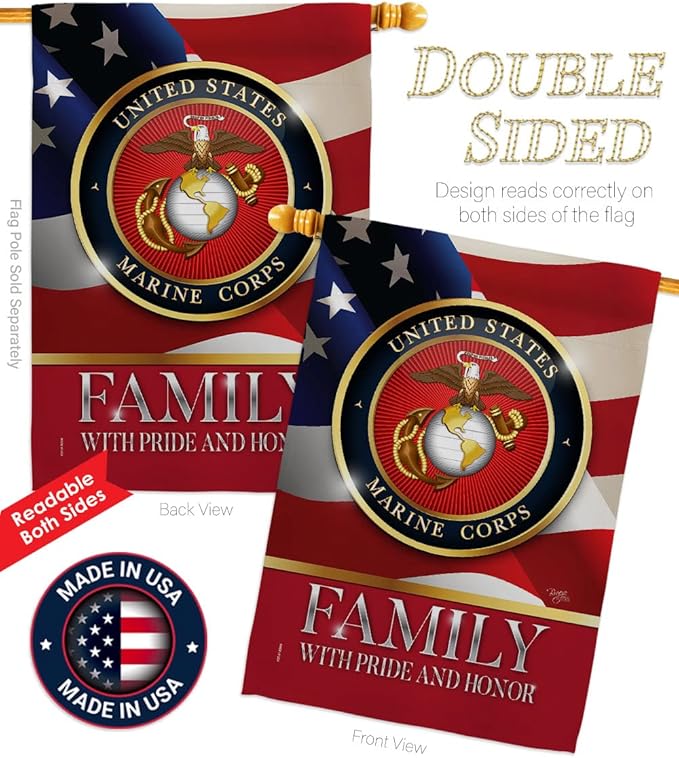 US Marine Family Honor House Flag - Pack Armed Forces Corps USMC Semper Fi United State American Military Veteran Retire Official Support Our Troops - Garden Yard Gift Double-Sided 28 X 40