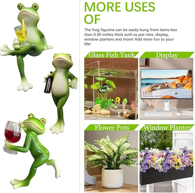 Cute Hanging Frog Garden Ornament – Relaxing Frogs Sculpture Outdoor Statue for Indoor Plant Pots or Garden Decoration,Outdoor Yard or Patio Decor.
