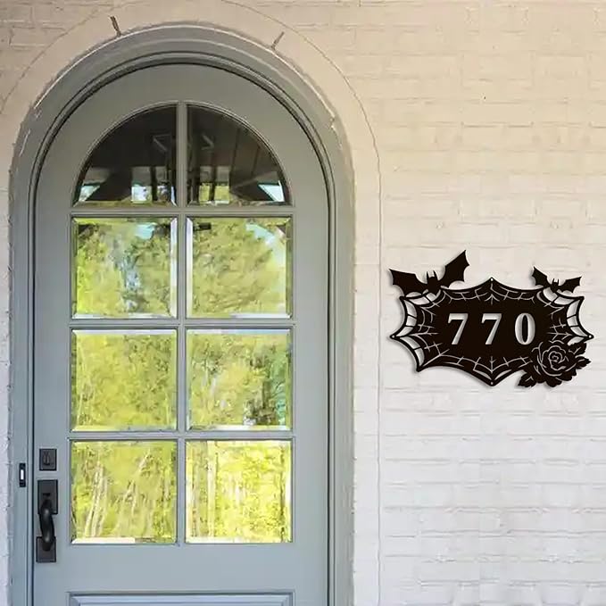 Personalized Gothic House Number metal Signs,Custom Address Number Metal Wall Art Decor,Black Plaques Outdoor wall Decorative Signage,Shed(8-30 Inches) (Spider B)